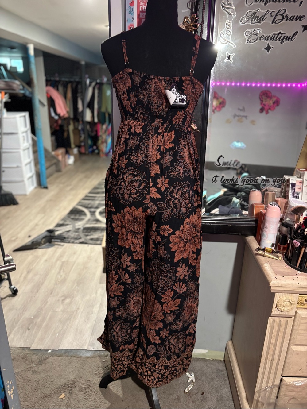 NWT Angie Floral Tie-Front Wide-Leg Jumpsuit - Black & Rust - Picture 3 of 5